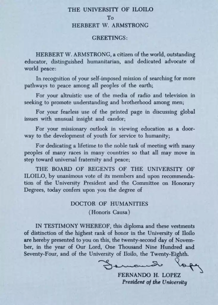 HWA-University of Iloilo_Hon Doctorate(1974)